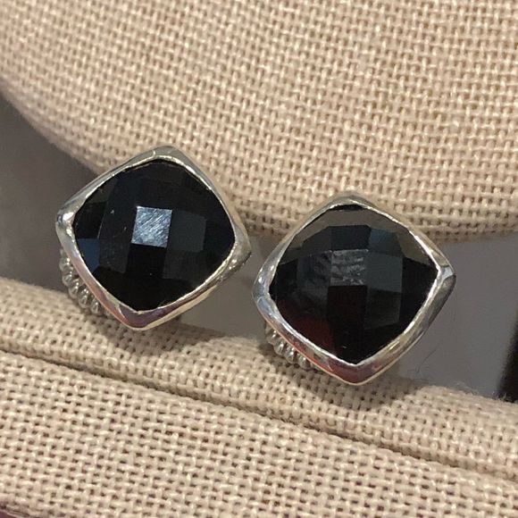 LOIS HILL Black Onyx Cushion Cut Checkerboard Sterling Silver Stud Earrings - Picture 13 of 15